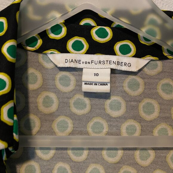 Diane Von Furstenberg Green Polka Dot Silk Wrap Dress Size 10 - Picture 6 of 6